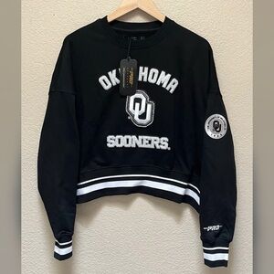 Oklahoma Sooners Women's Cropped Pullover Sweatshirt Black Color-Size Small